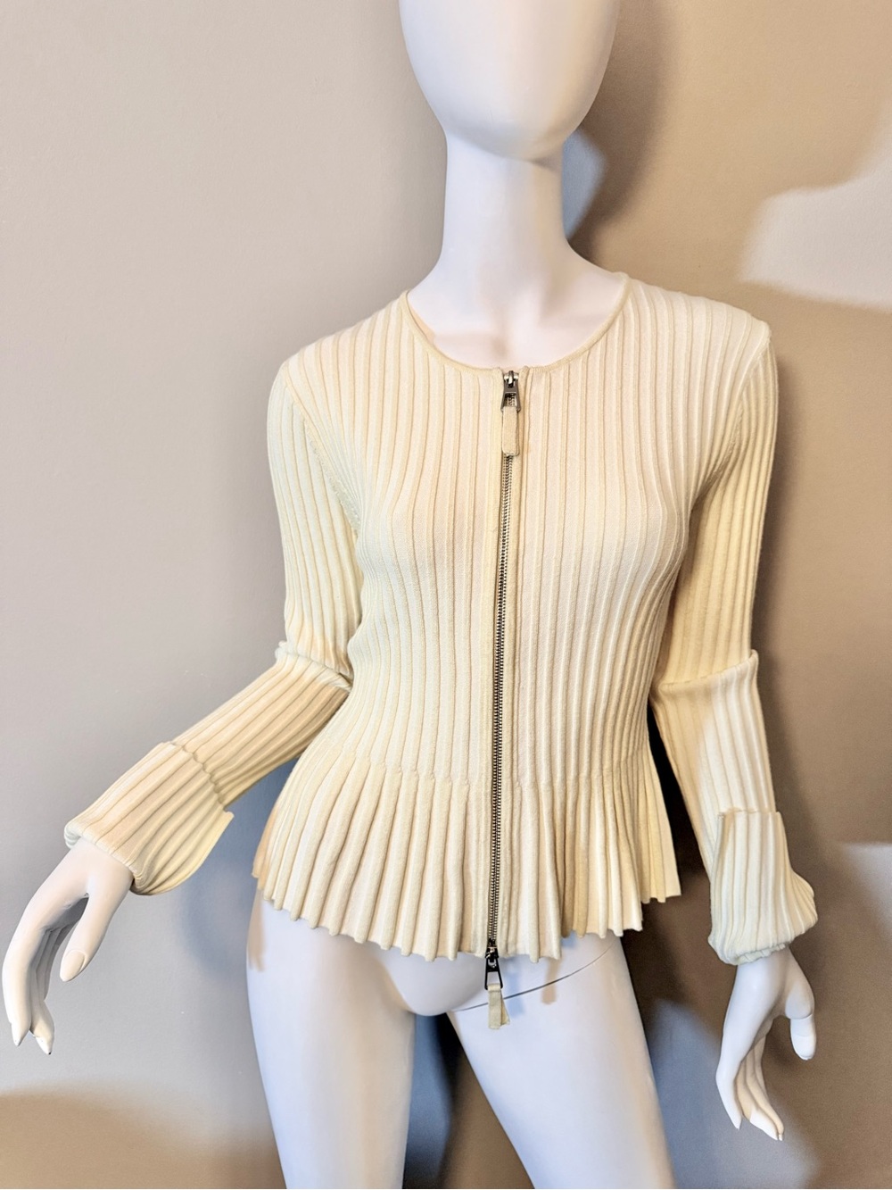 TOCCIN PRISCILLA  Ribbed Zip-Front in Butter Stretchy Cardigan Fits S-M